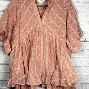 ChicSoul Plus Size 3X Peach Babydoll Boho Tunic Peplum Top